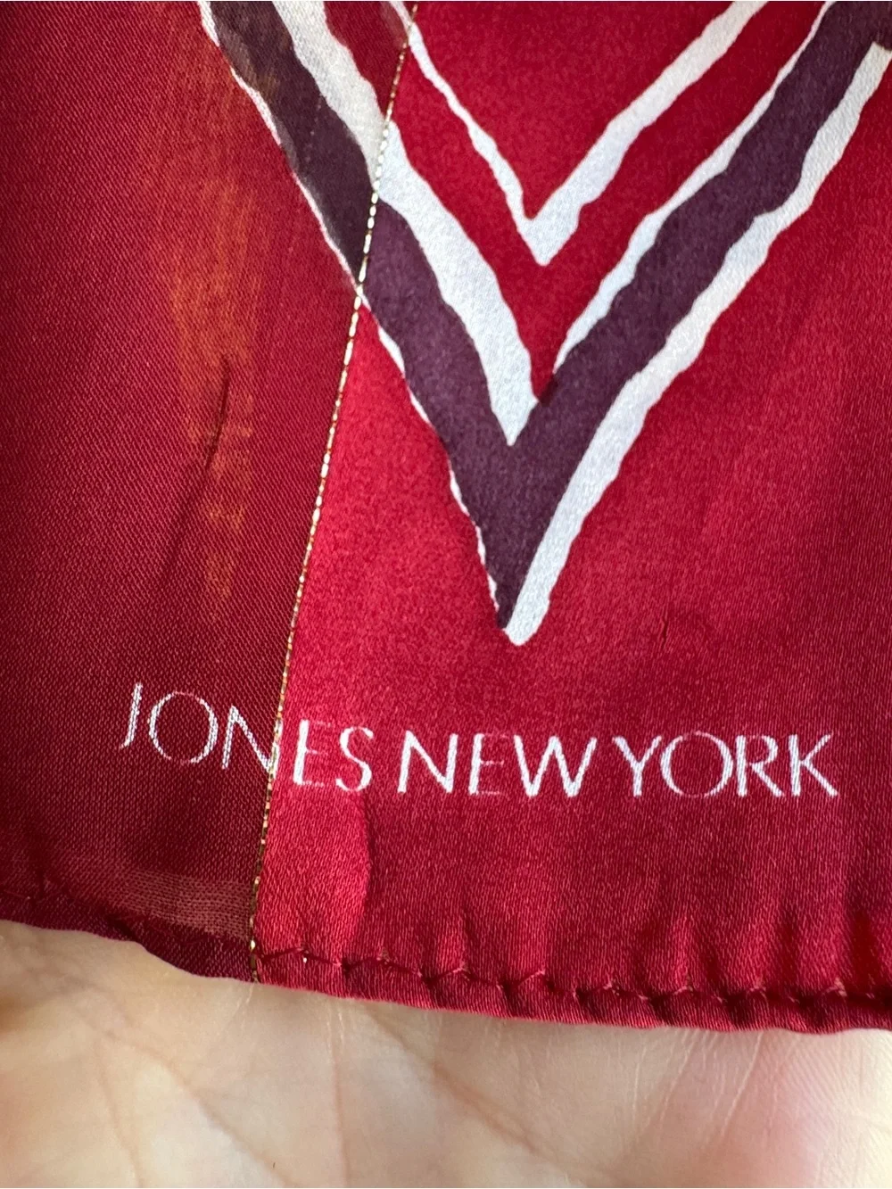Jones New York Silk Oblong Scarf Pink Burgundy Geometric Tribal Print 59.5”